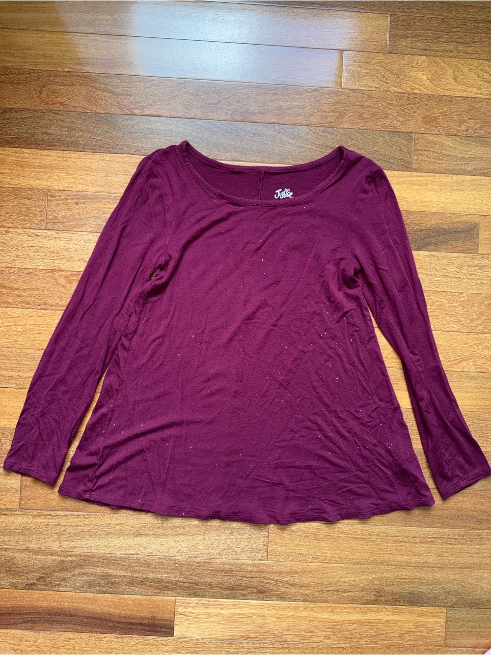 Justice Long-Sleeve Scoop Neck Top — Wine with Sparkles